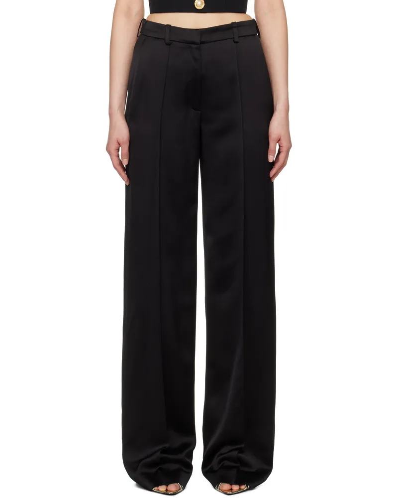 Balmain Black Tailored Satin Straight Trousers 0pa