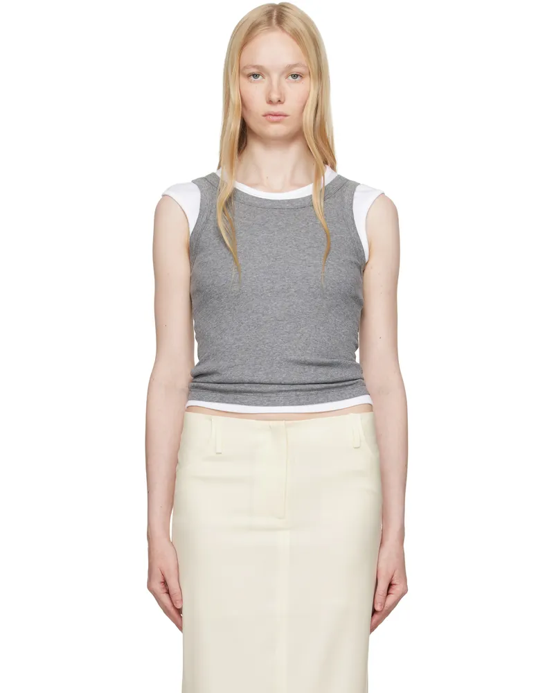 Aya Muse Gray Ribbed High Neck Tank Top Dark