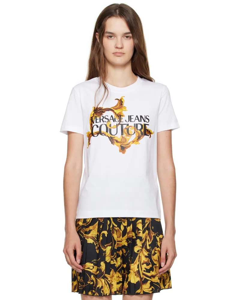 Versace Jeans White Screen-Printed Cotton Jersey T-shirt Eg03