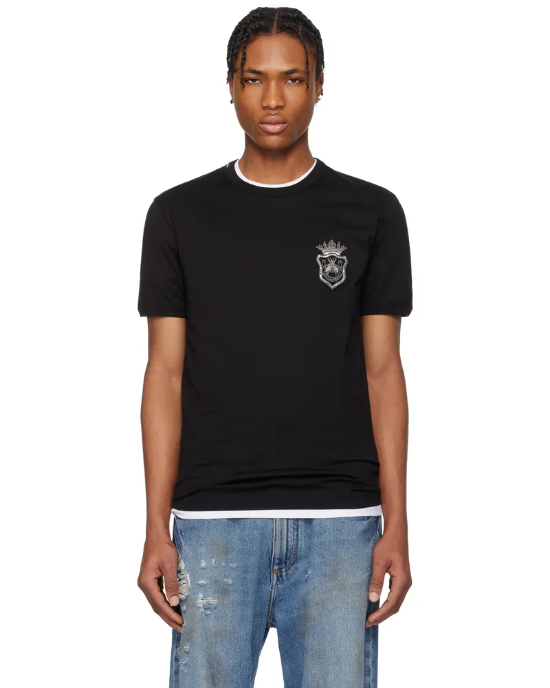 Dolce & Gabbana Black Cotton Heraldic Patch T-shirt Nero