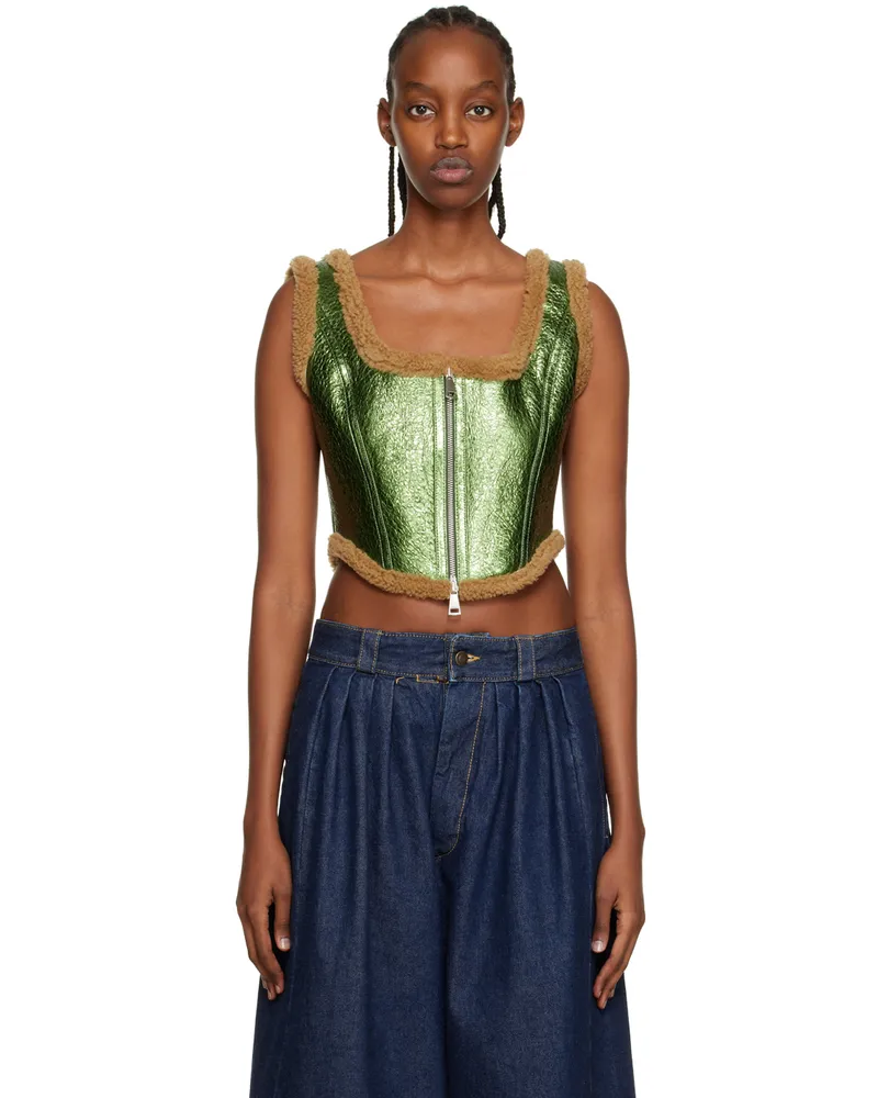 Jean Paul Gaultier Green 'The Laminated' Leather Tank Top 6840-beige
