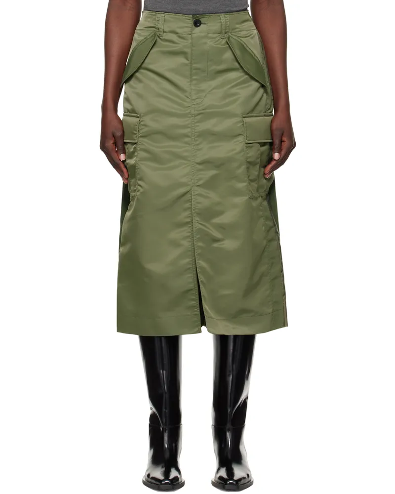 Sacai Khaki Nylon Twill Midi Skirt 501