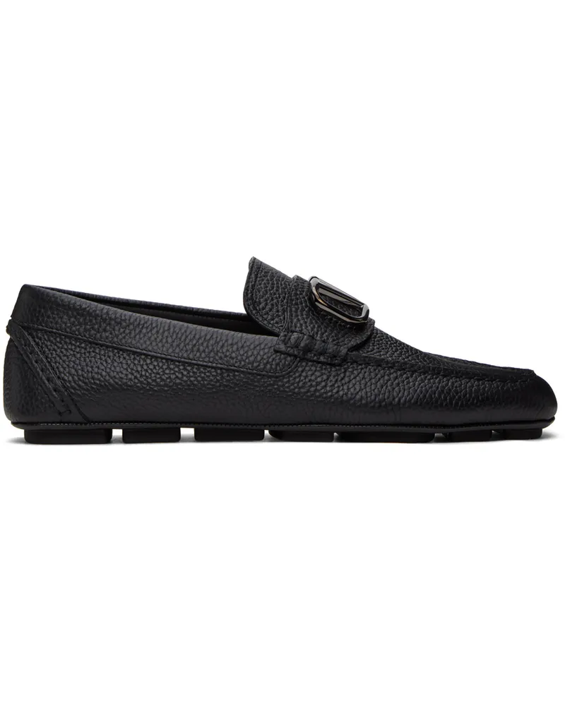 Valentino Garavani Black VLogo Signature Grainy Calfskin Loafers Nero