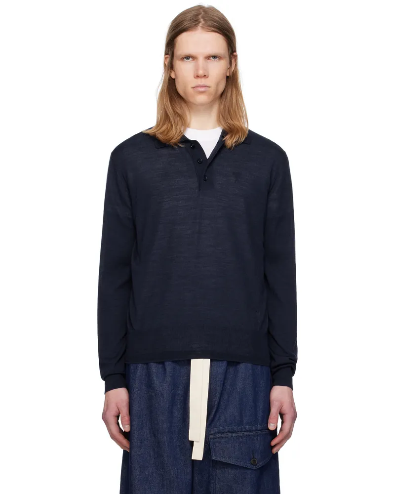 AMI Paris Navy Tonal Ami de Coeur Polo 4011
