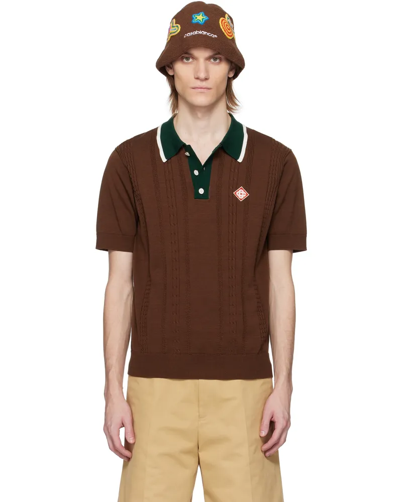 Casablanca Paris Brown Cable Knit Oversized Polo Dark