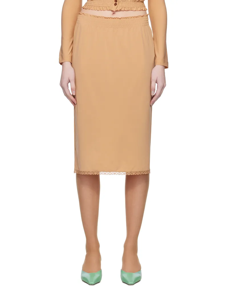 SHUSHU/TONG Beige Stretch Midi Skirt Be100