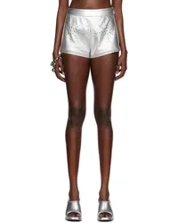 Petra Collins SSENSE Exclusive Silver Mimi Wade Edition Studded Leather Shorts Silver