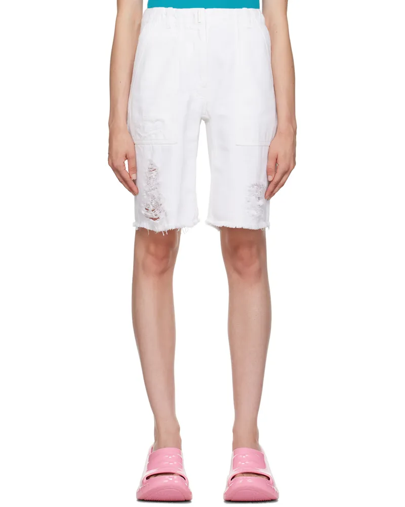 Givenchy White Destroyed Denim Shorts 100
