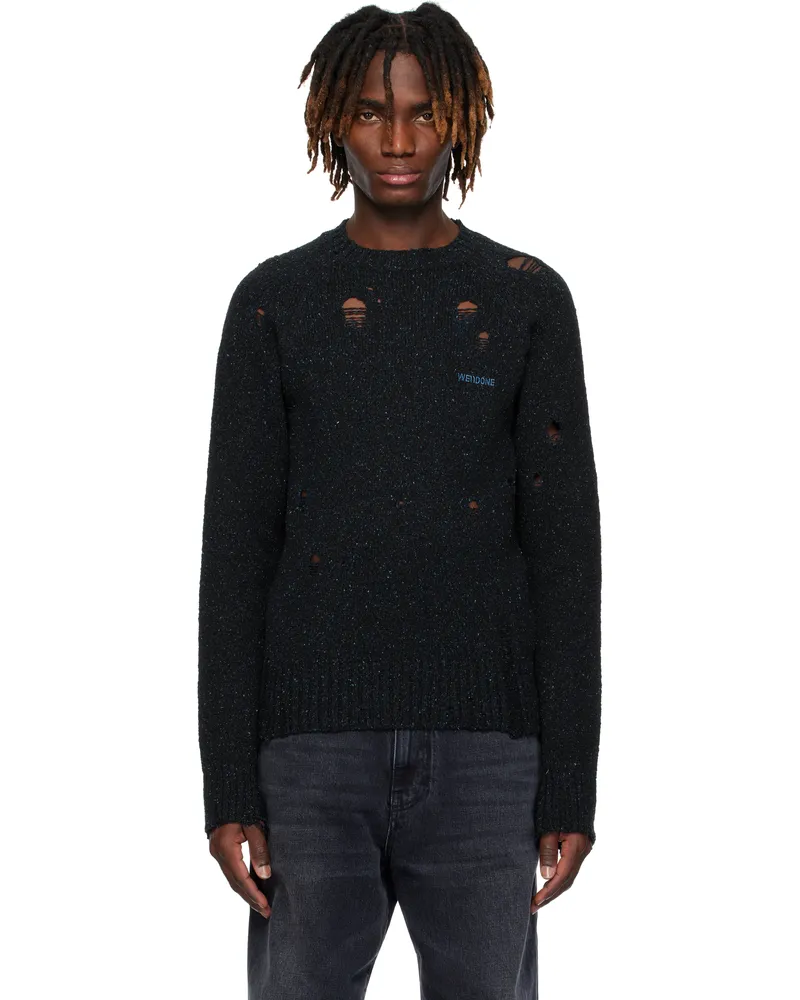 WE 11 DONE Navy Raglan-Sleeved Grunge Knit Sweater Navy