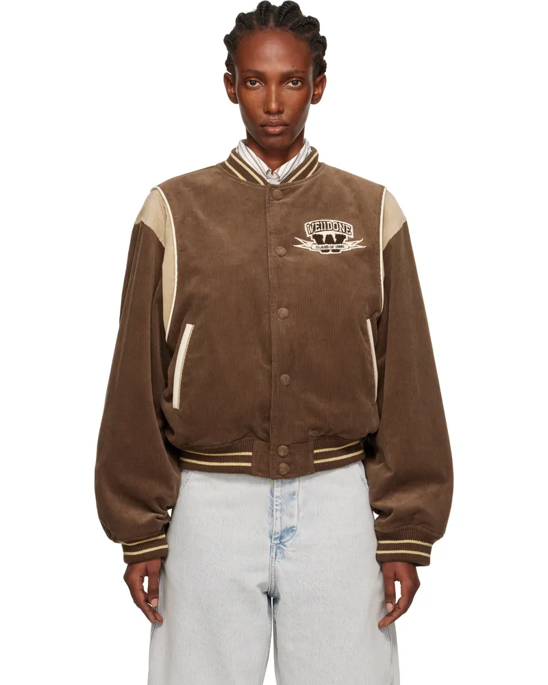 WE 11 DONE Brown College Corduroy Varsity Jacket Brown