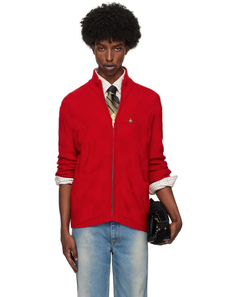 Vivienne Westwood Red Fisherman Zip-Up Sweater Aw24-h401