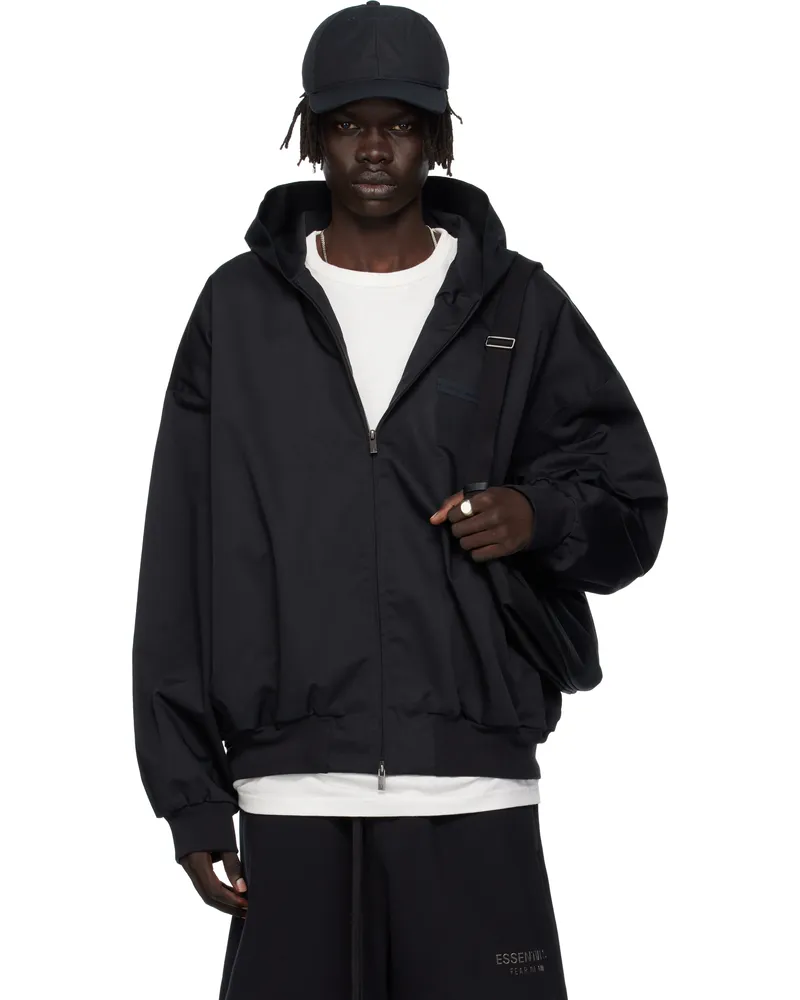 Fear of God Black Twill Hooded Bomber Jacket Jet