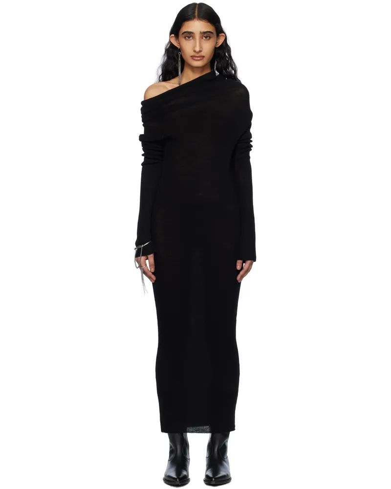 Ann Demeulemeester Black Barbro Dropped Shoulder Knit Midi Dress 099