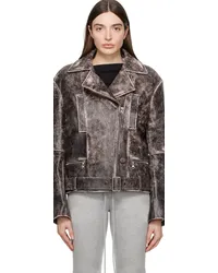 OPEN YY Brown Distressed Leather Jacket Brown