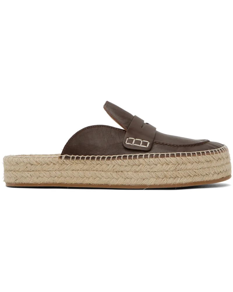 J.W.Anderson Brown Leather Loafer Mule Espadrilles 19091-201-dark