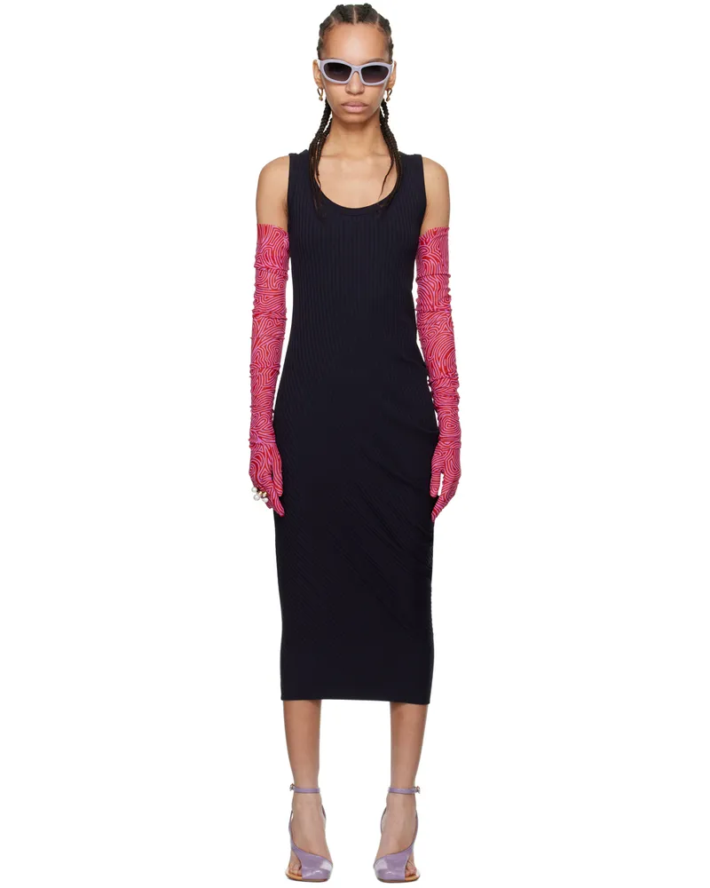 Dries van Noten Navy Gathered Midi Dress 509