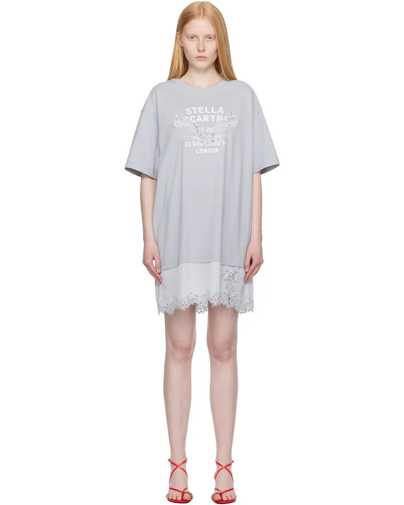 Stella McCartney Blue Lace-Insert Graphic T-shirt Minidress 4701
