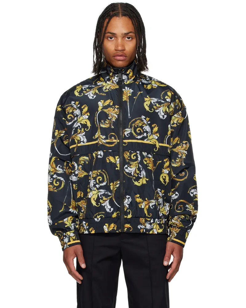 Versace Jeans Black & Gold Outline Barocco Windbreaker Jacket Eg89-black