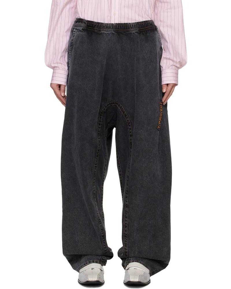 Y/PROJECT Black Pinched Logo Souffle Jeans Evergreen