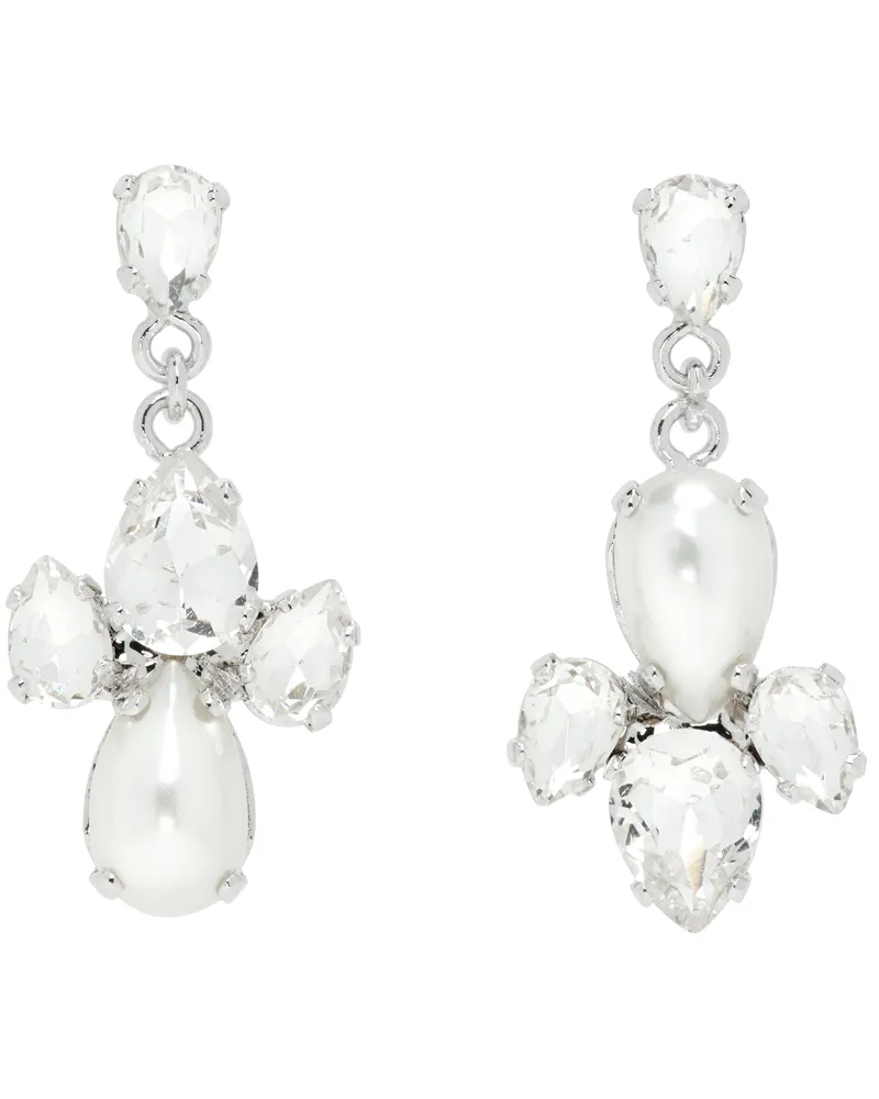 Simone Rocha Silver Victorian Faux-Pearl & Crystal Floret Drop Earrings Pearl
