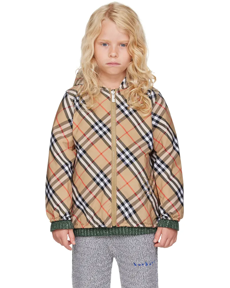 Burberry Kids Beige Check Reversible Jacket Sand