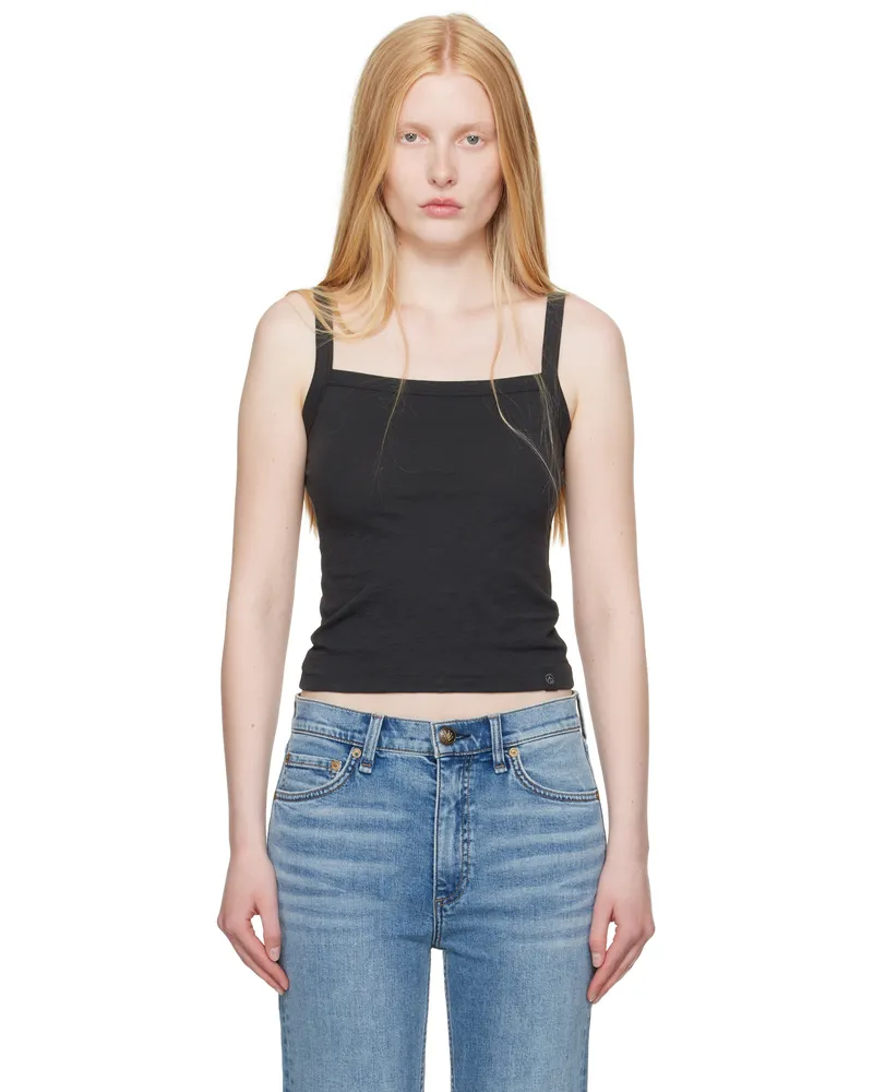 Rag & Bone Black 'The Slub Square Neck' Tank Top Black
