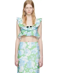 SHUSHU/TONG Blue & Green Ruffled Tank Top Ptprinting