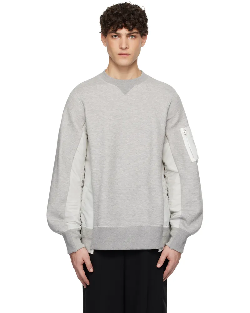 Sacai Gray Sponge Sweat x Nylon Twill Pullover Sweatshirt 381