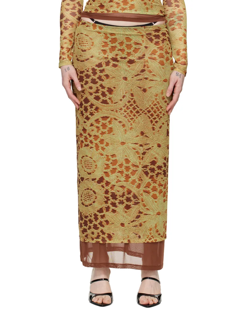 Miaou Orange Topanga Maxi Skirt Lace