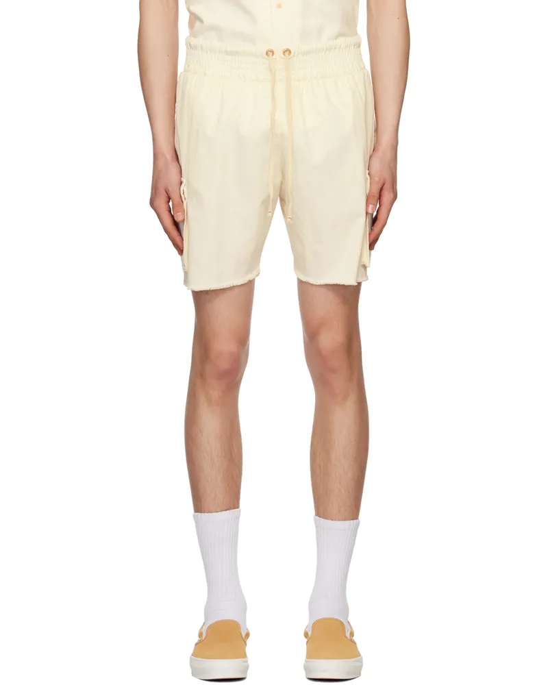 LES TIEN Off-White Cargo Pocket Shorts Ivory