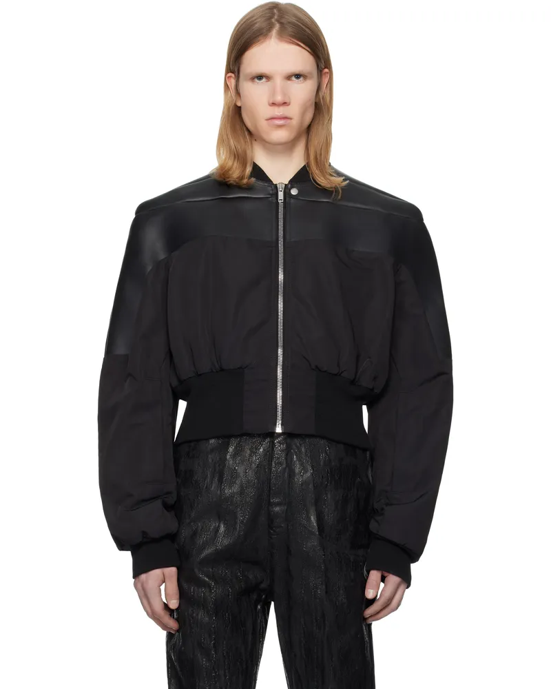 Rick Owens Black Hollywood Girdered Leather Bomber Jacket 09