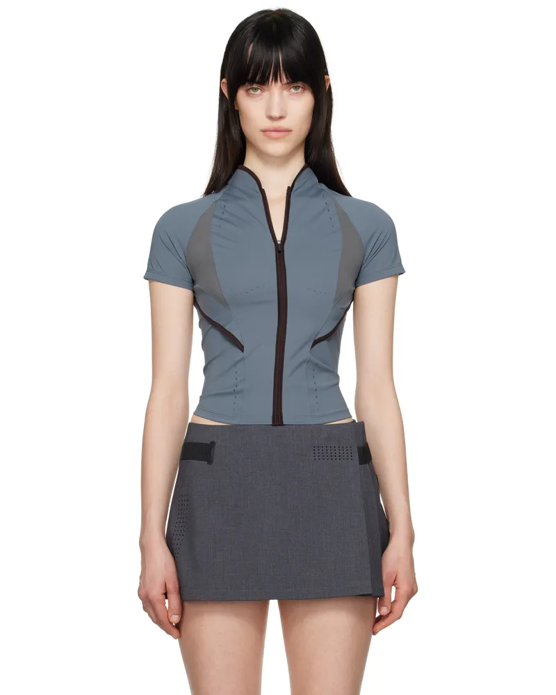Hyein Seo Blue Slashed Zip T-shirt Fog