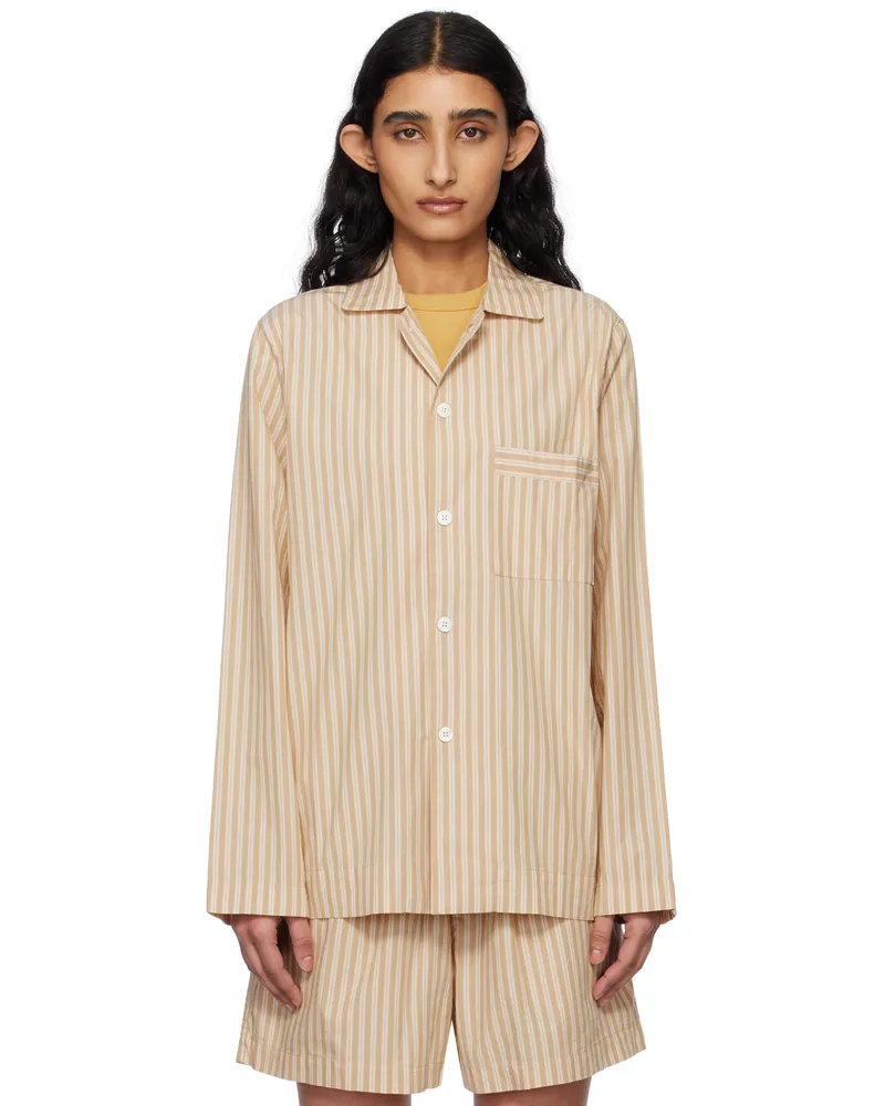 TEKLA Tan & Beige Poplin Long-Sleeved Pyjama Shirt Corinth