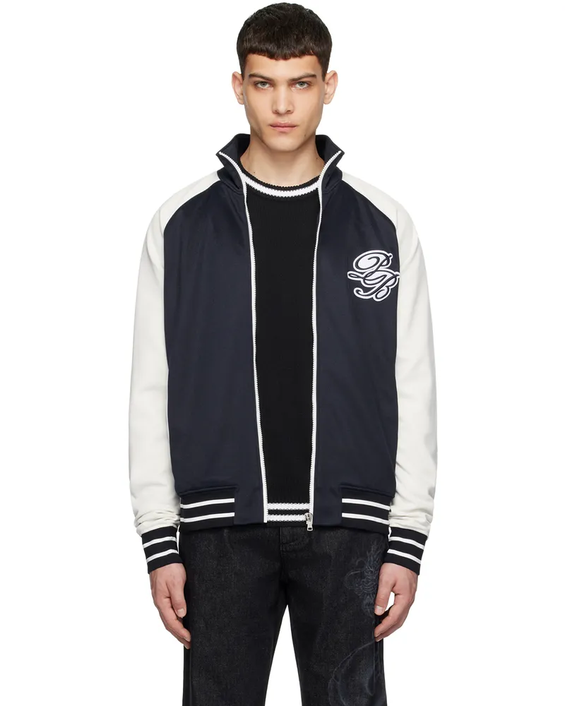 Balmain Navy & White PB Signature Track Jacket Sls