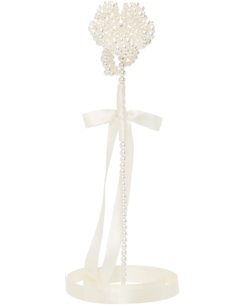 Simone Rocha SSENSE Exclusive White Beaded Large Flower Bag Charm Pearl