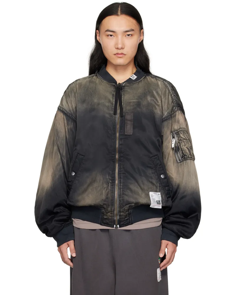 MIHARAYASUHIRO Black & Gold Distressed Flight Bomber Jacket Black