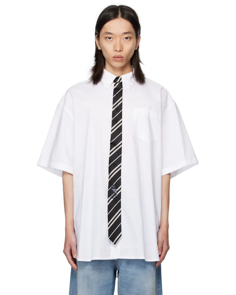 VETEMENTS White Tie Short-Sleeve Shirt White