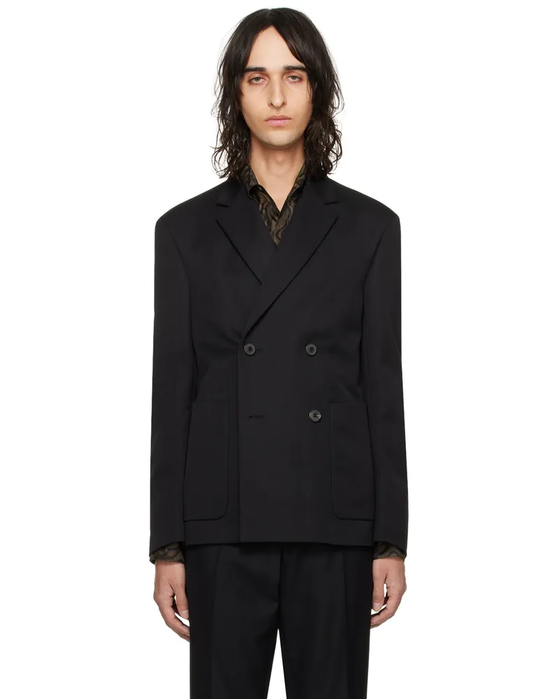 Dries van Noten Black Double-Breasted Blazer 900