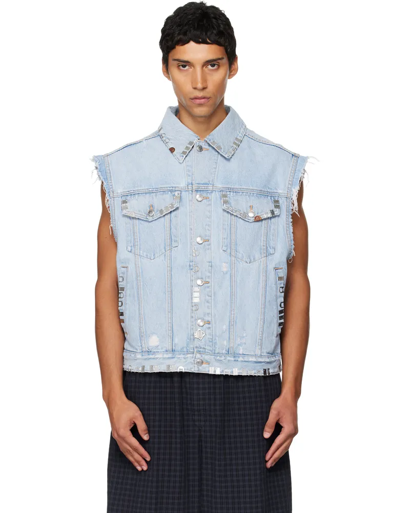 Alexander Wang Blue Distressed Oversized Hardware Denim Vest Light