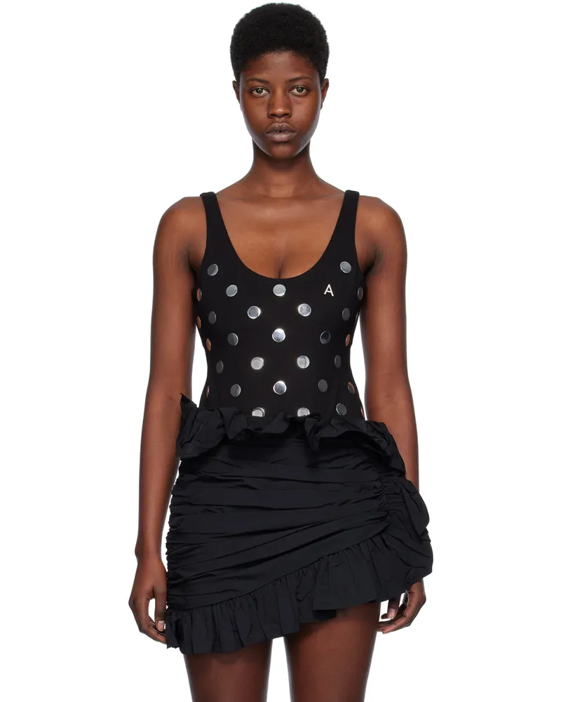 Area Black Polka Dot Bodysuit Black