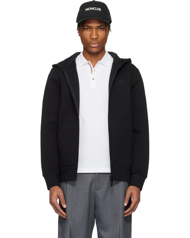 Moncler Black Cotton & Neoprene Zip-Up Hoodie 999