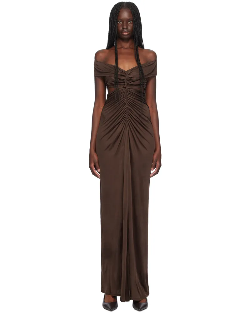 ATLEIN Brown Ruched Maxi Dress Cob