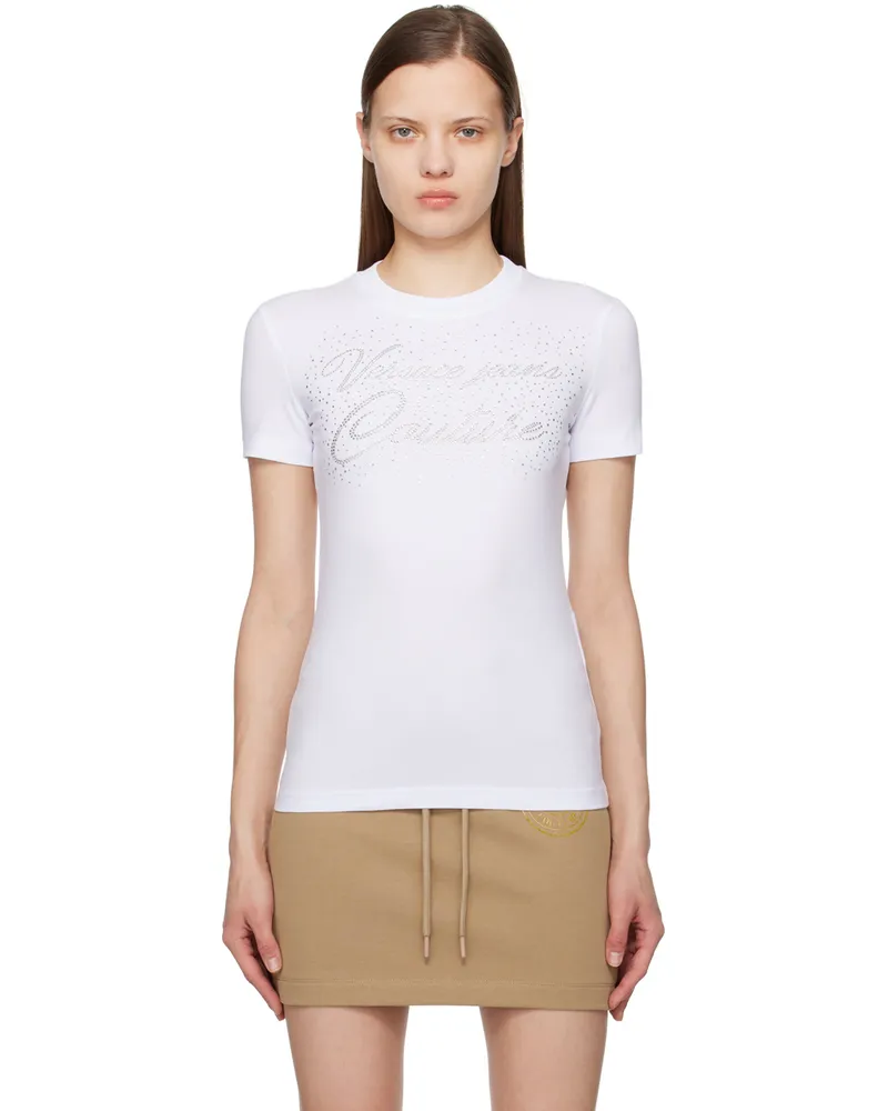 Versace Jeans White Crystal-Cut T-Shirt E003