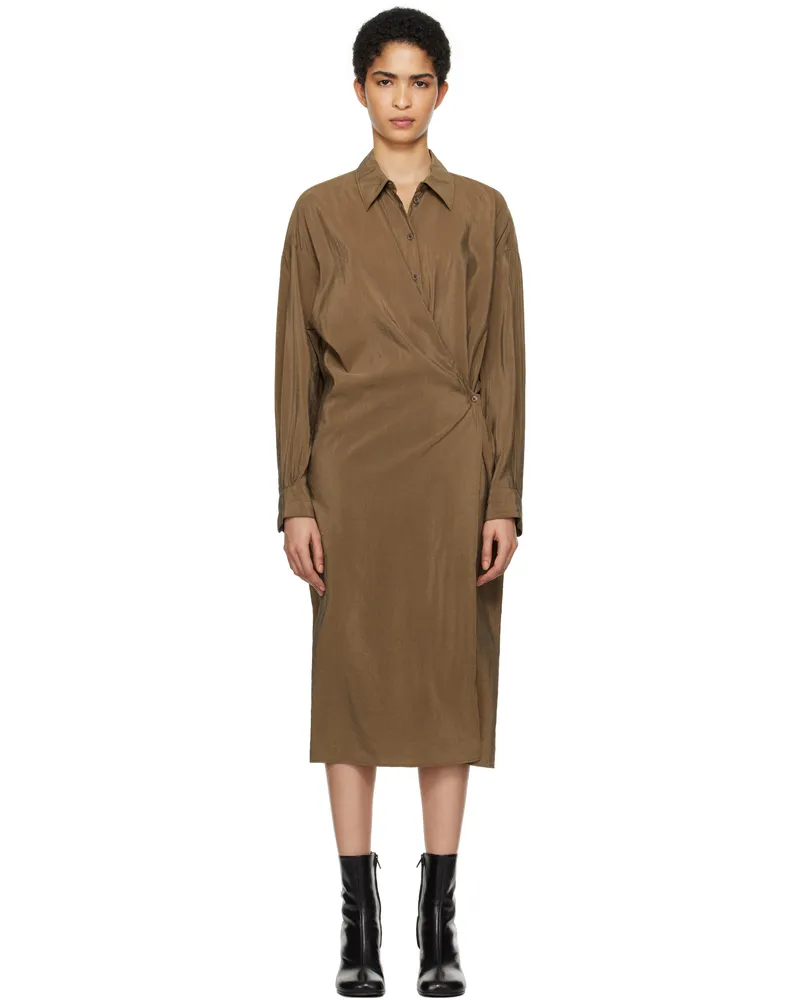 Christophe Lemaire Brown Straight Collar Twisted Midi Dress Br425