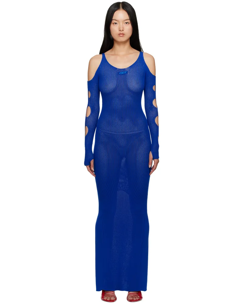OFF-WHITE Blue Hole Net Maxi Dress Blue