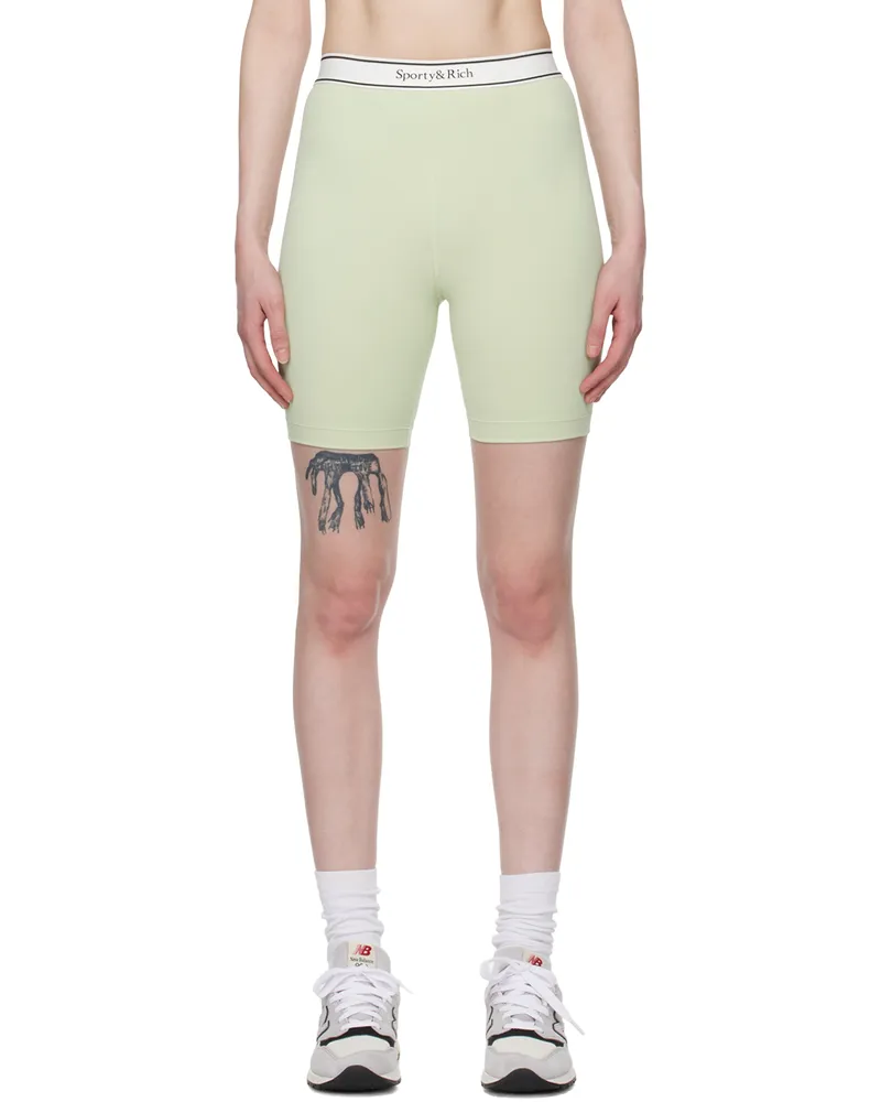 SPORTY & RICH Green Serif Shorts Sage