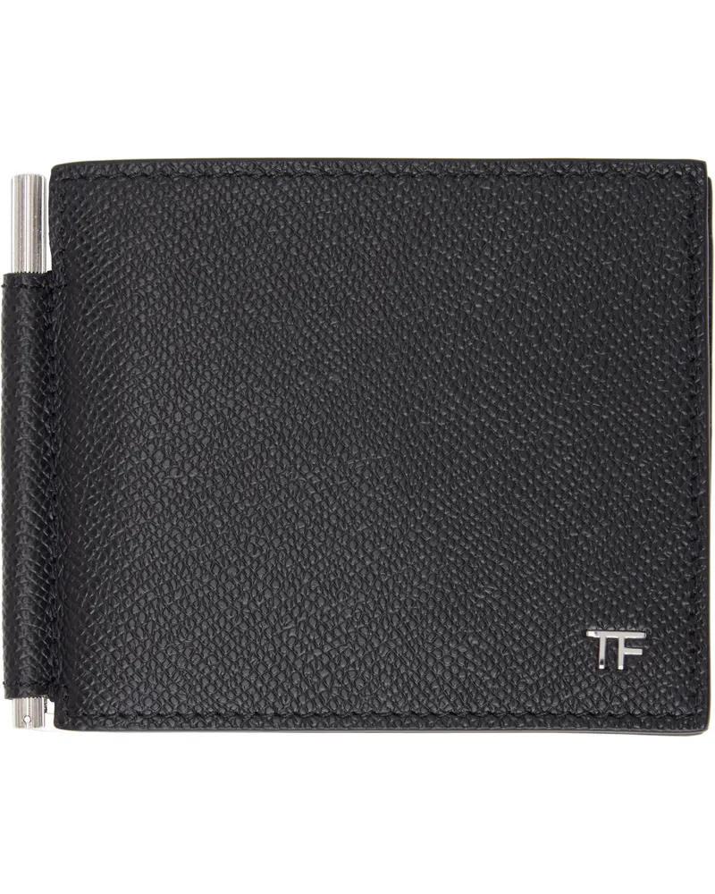 Tom Ford Black Small Grain Leather T Line Money Clip Wallet Black