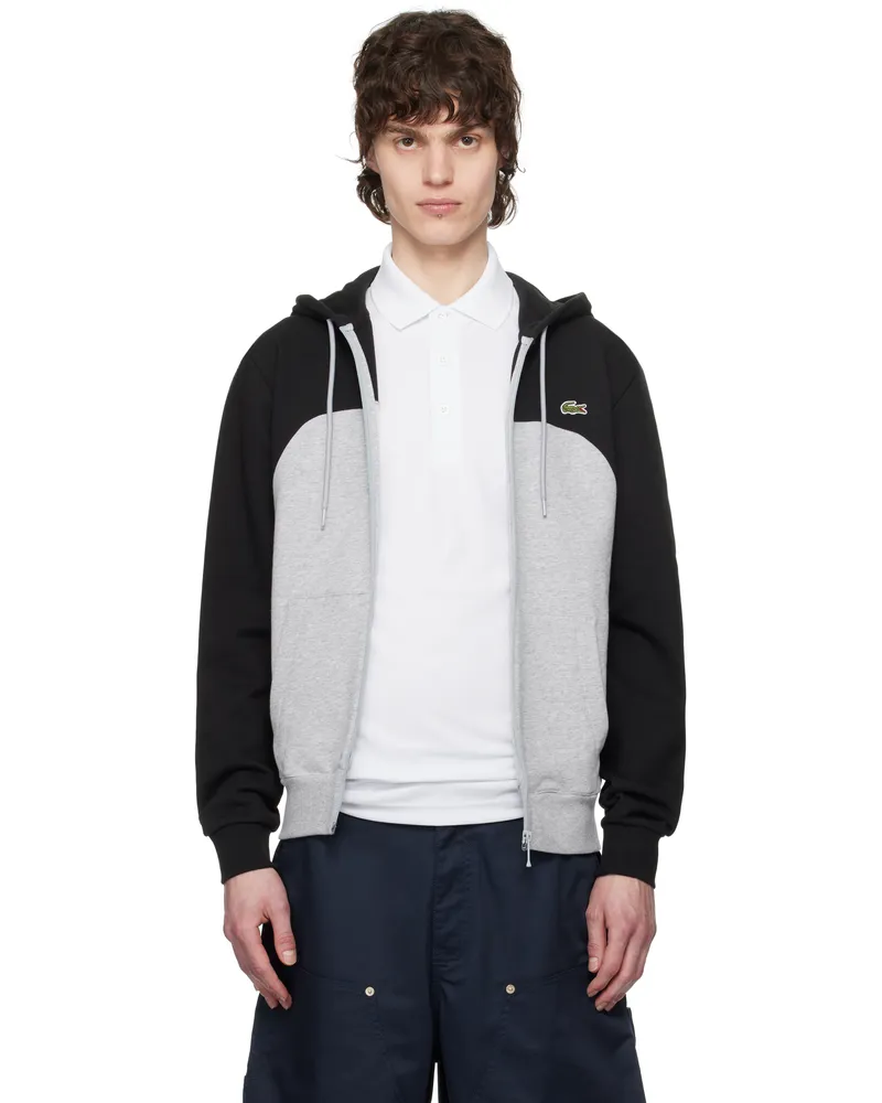 Lacoste Black & Gray Zipped Colour-Block Hoodie Ly3