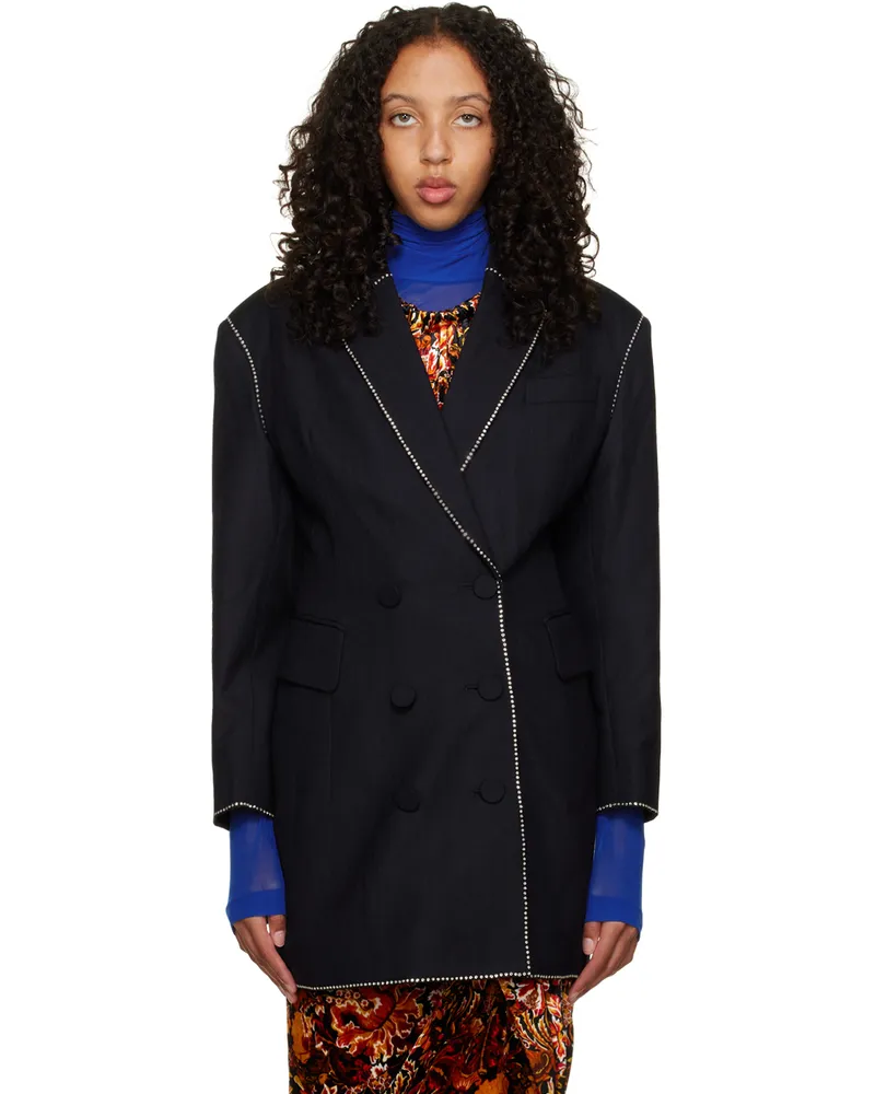 Dries van Noten Navy Crystal-Cut Blazer 977