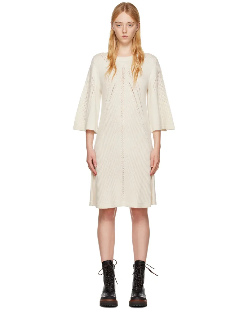 See by Chloé White Three-Quarter Sleeve Midi Dress 106